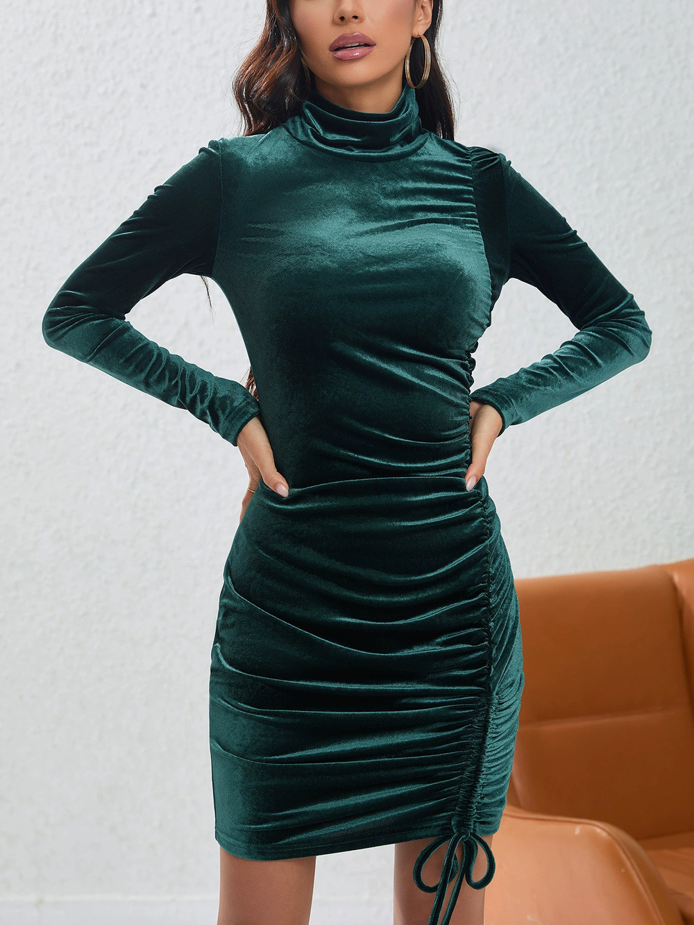 ZARA Sexy Winter Velvet High Neck Bodycon Mini Dress for Party
